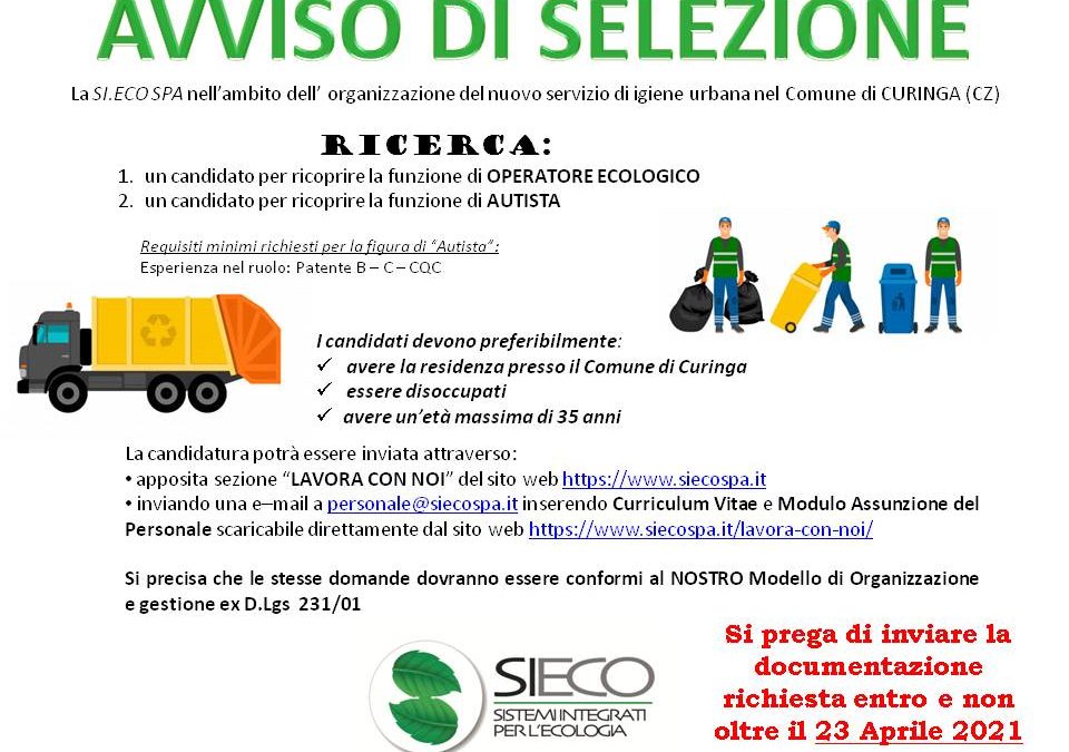 RICERCA PERSONALE – COMUNE DI CURINGA